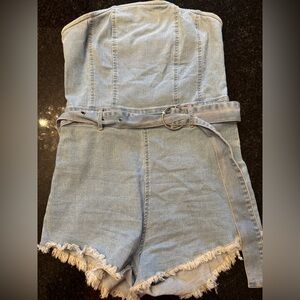 SHEIN Light Blue Denim Short Romper